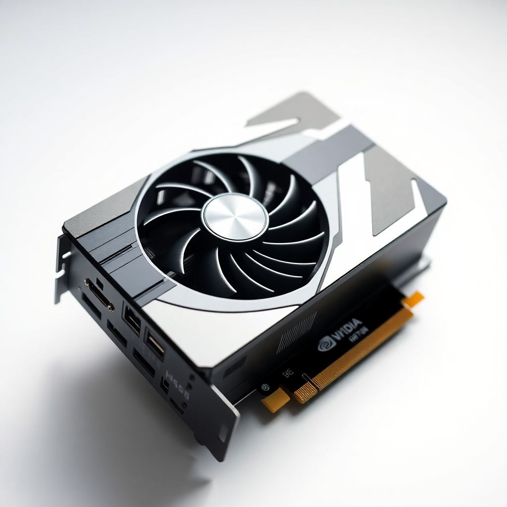 NVIDIA H100 GPU card close-up, professional product photography, white background, high detail
