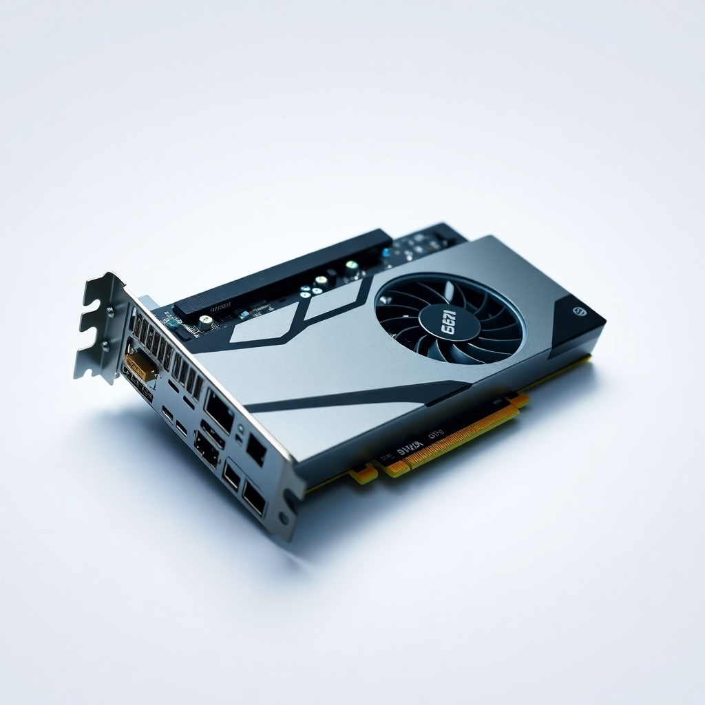 NVIDIA B200 GPU card close-up, professional product photography, white background, high detail