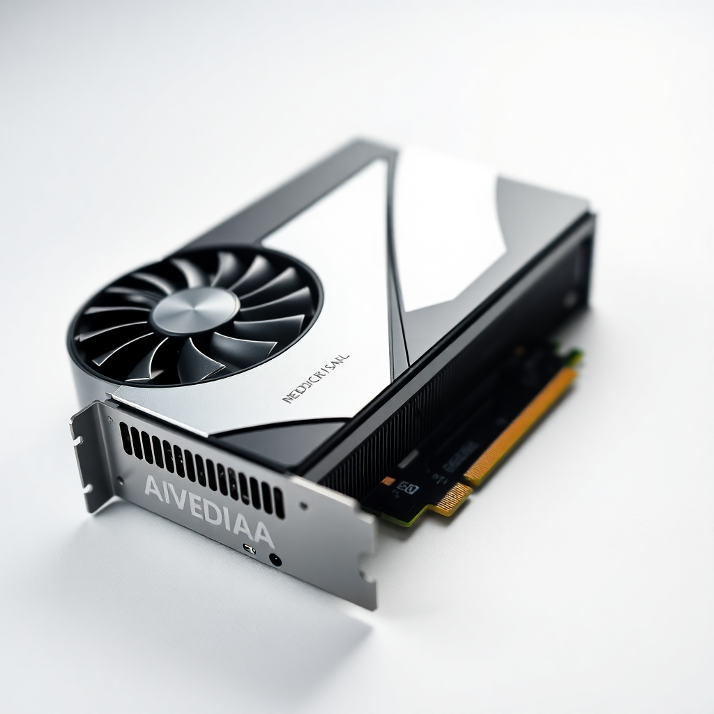 NVIDIA A100 GPU card close-up, professional product photography, white background, high detail