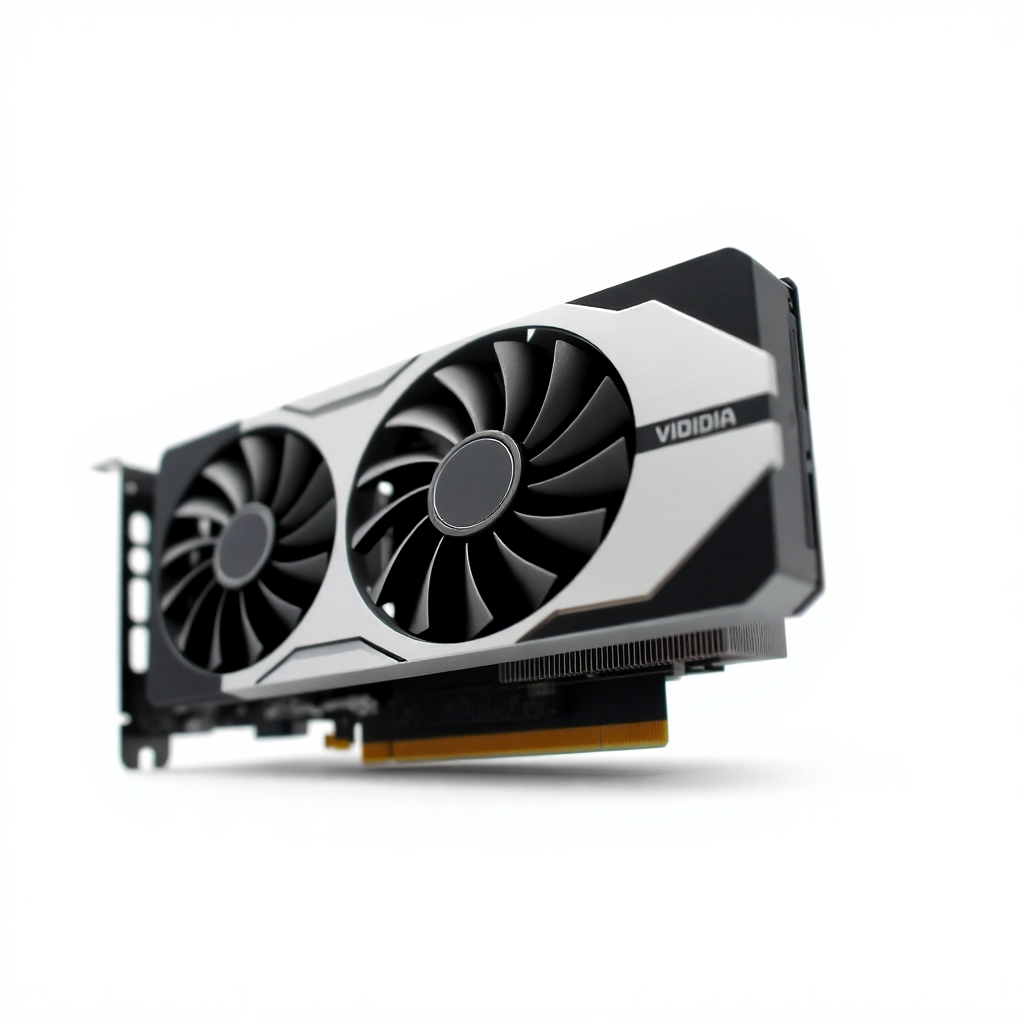 NVIDIA V100 GPU card close-up, professional product photography, white background, high detail